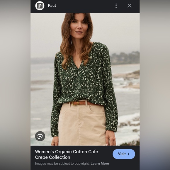 Pact Organic Cotton Forest Green Blouse Size Small - Picture 6 of 6